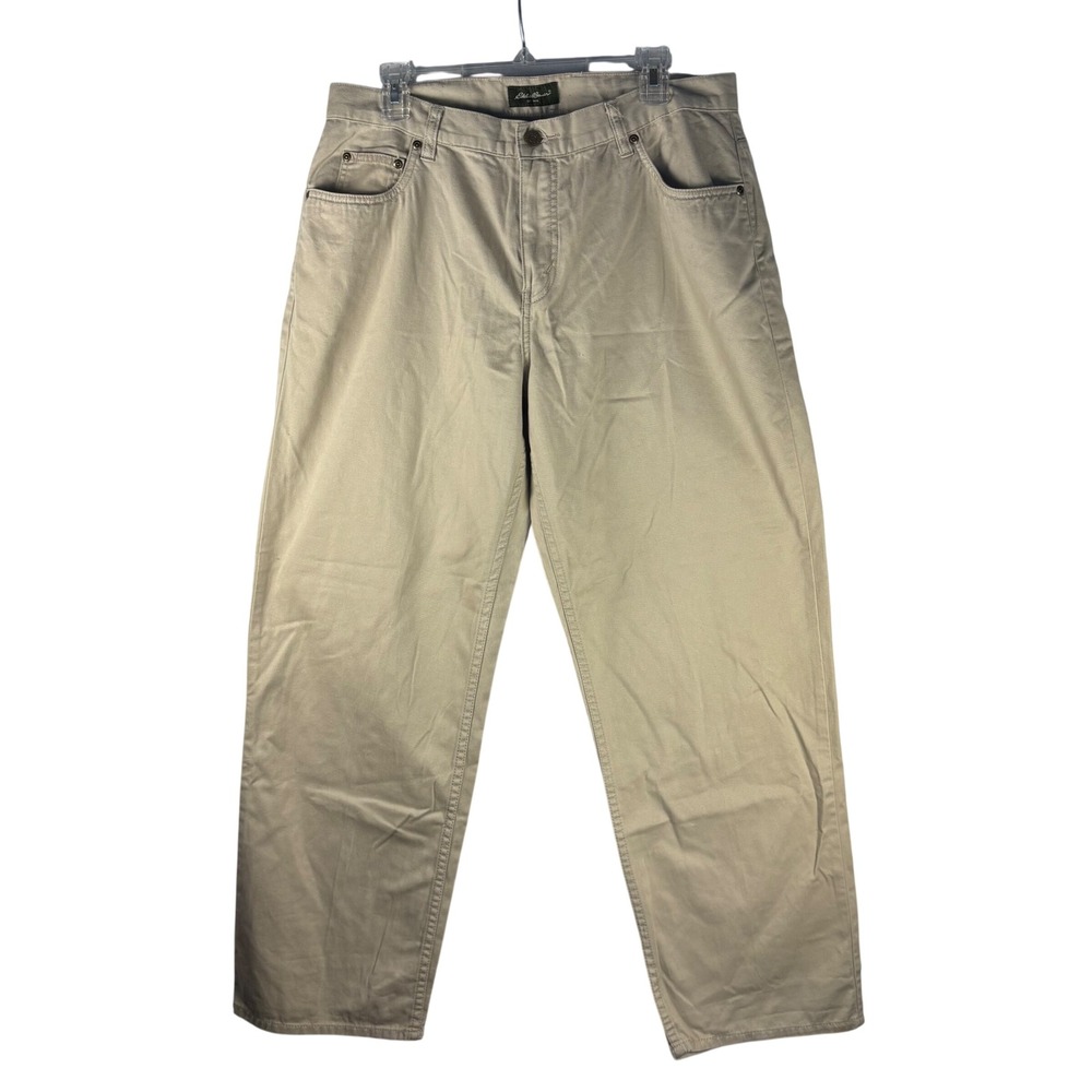 Eddie Bauer Womens Petite 14 Khaki Tan Cotton Straight Leg Pants G110